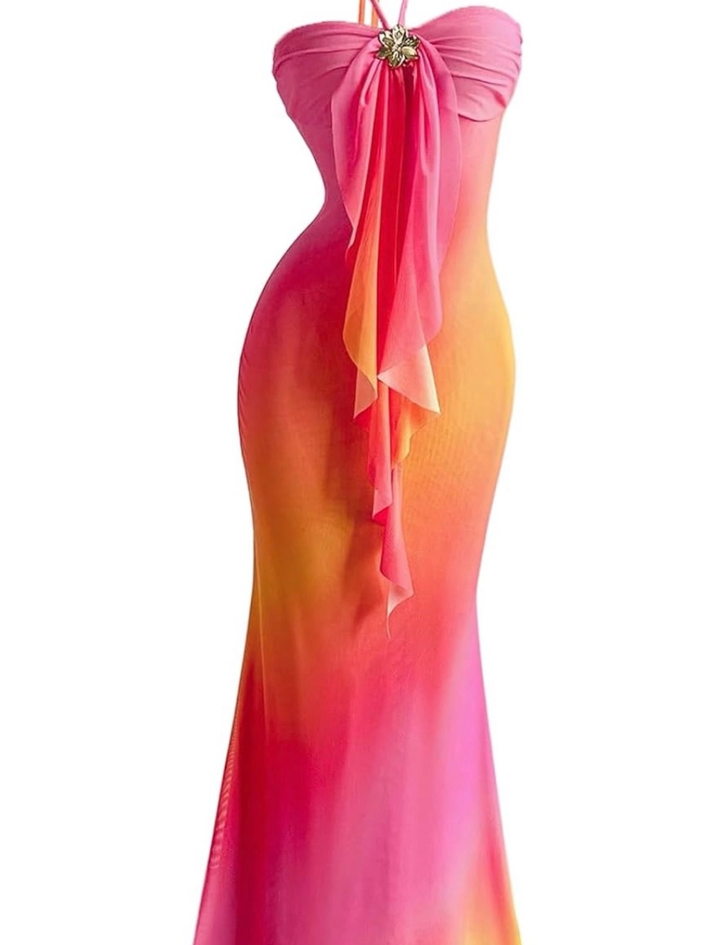 Women's Ombre Mesh Halter Bodycon Fishtail Maxi Dresses